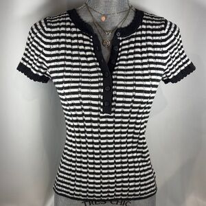 American Eagle Outfitters Short-Sleeve Pointelle Sweater Striped Women's Top